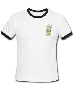 White Contrast Trim Pineapple T-Shirt