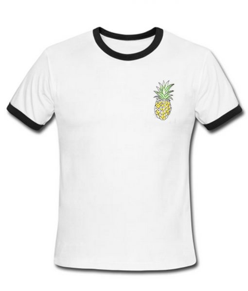 White Contrast Trim Pineapple T-Shirt