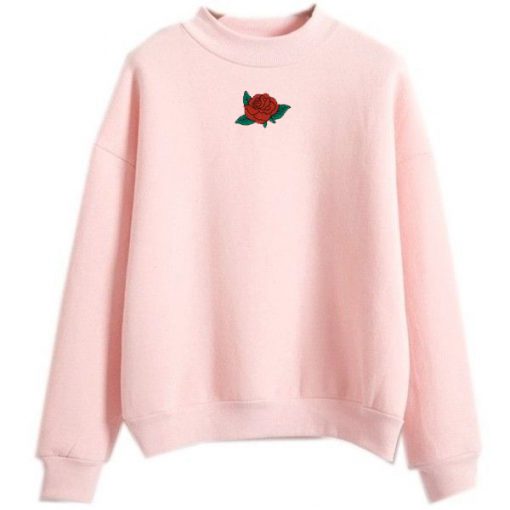 Embroidered Rose Pink Sweatshirt