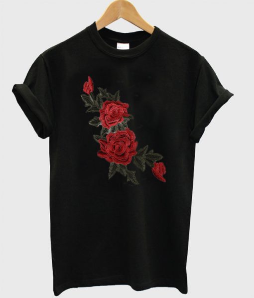Rose Flower Embroidered T-Shirt