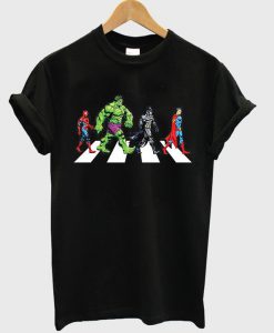 Spiderman Hulk Batman Superman on Abbey Road T-Shirt