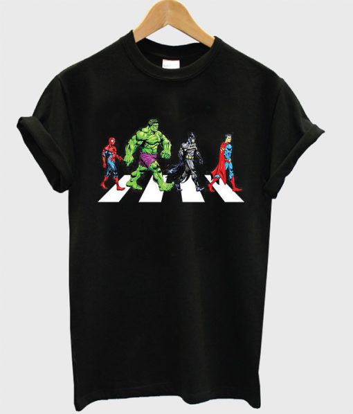 Spiderman Hulk Batman Superman on Abbey Road T-Shirt