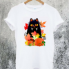 Black Halloween Kitty and Pumpkins T-Shirt