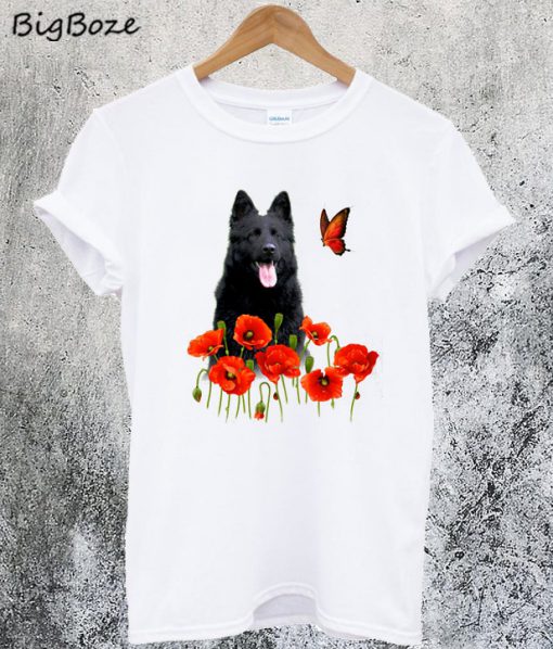 German Shepherd Flowers And Butterfly T-Shirt